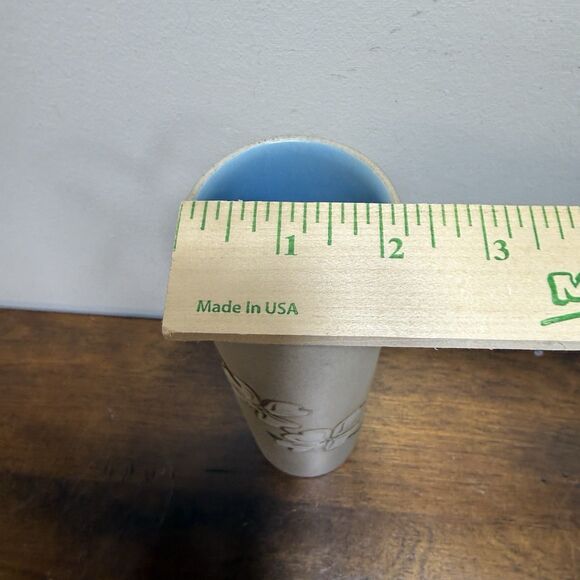 Pigeon Forge Dogwood Pottery Vase Cylinder Signed Raised Floral Blue Inside VTG - Picture 6 of 6